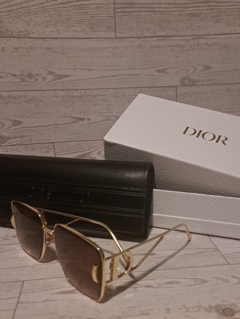 Dior Women’s Gold Metal Frame Sunglasses with Brown Lenses